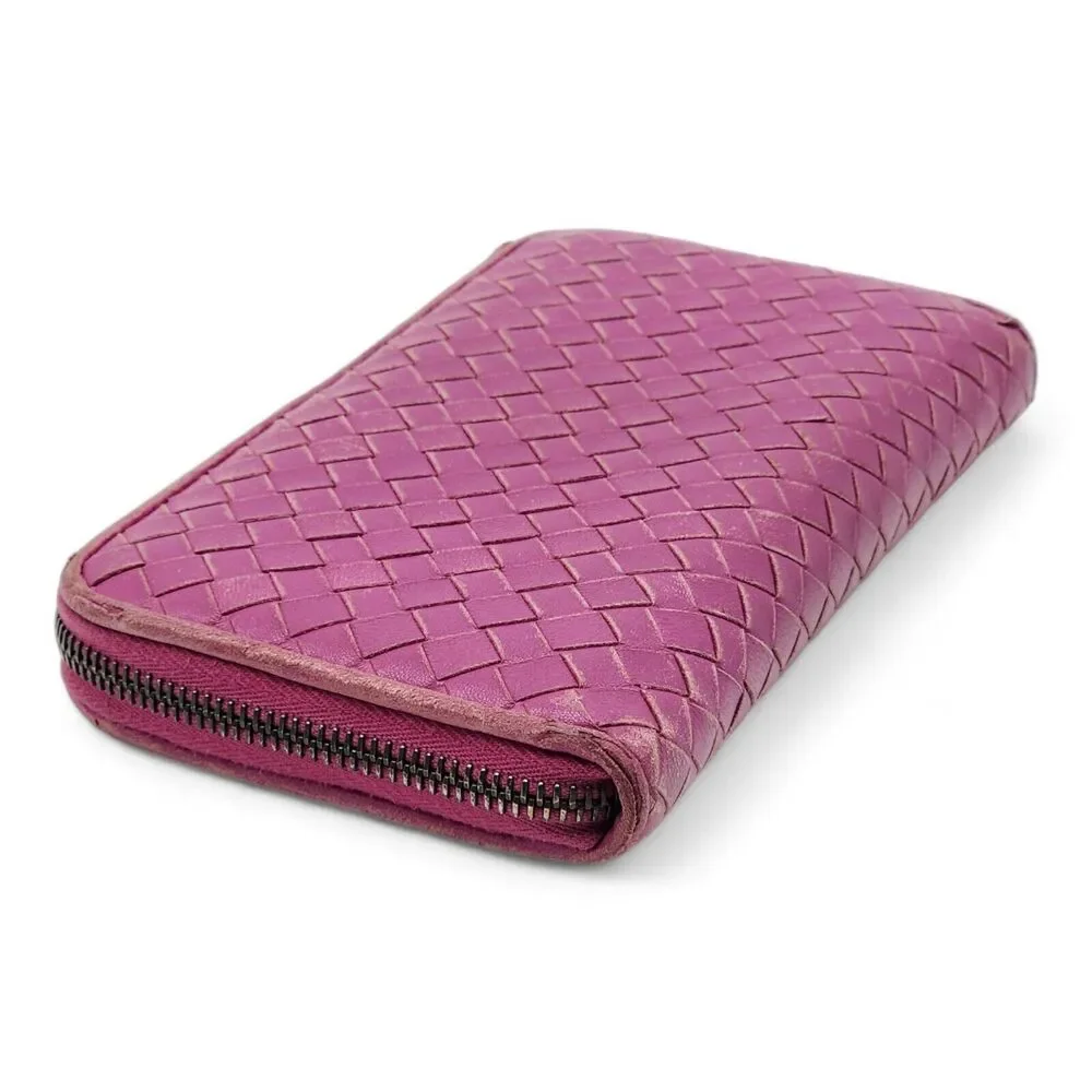 Bottega Veneta Intrecciato Leather Zip Around Wallet in Orchid